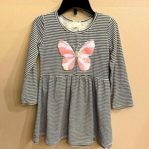 BTWEEN girl TODDLERS dress striped with SEQUINS pink butterfly 4T poly spandex.